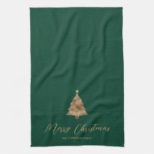 Groene en faux gouden folie kijken kerstboom theedoek