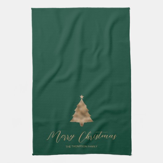 Groene en faux gouden folie kijken kerstboom theedoek (Verticaal)