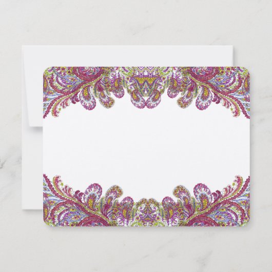 Groene en frambozen damast huwelijksplaatskaart kaart (Achterkant)