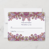 Groene en frambozen damast huwelijksplaatskaart kaart (Voorkant)