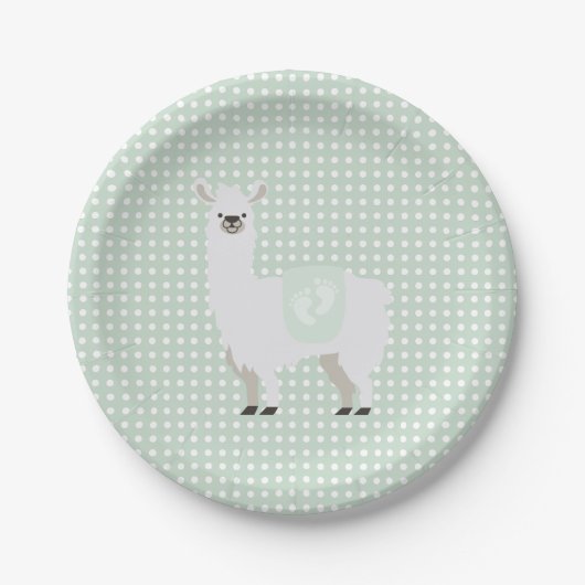 Groene en gebroken-witte Baby shower Neutrale Llam Papieren Bordje (Voorkant)