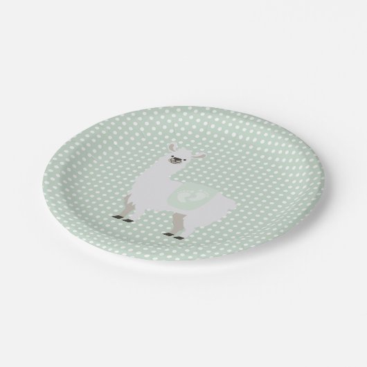 Groene en gebroken-witte Baby shower Neutrale Llam Papieren Bordje (Gekanteld)