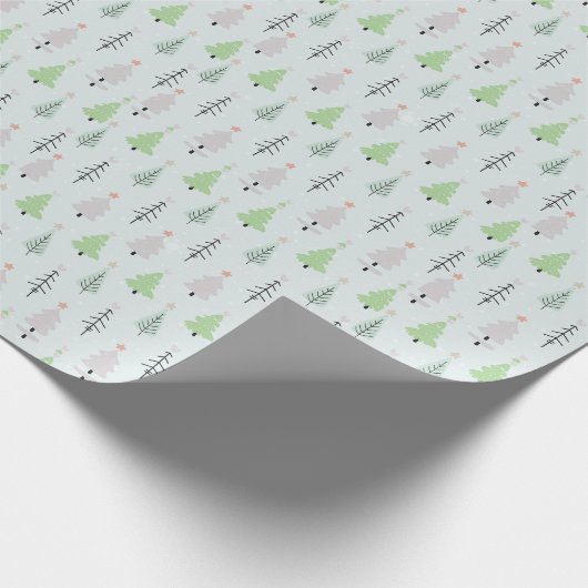 Groene en Gebroken Witte Kerstbomen Roze Kerstmis Cadeaupapier (Hoek)