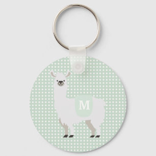Groene en gebroken witte poka Dot Cute Llama Sleutelhanger