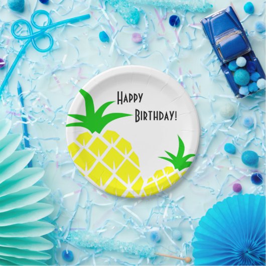 Groene en Gele anananassen Happy Birthday Papieren Bordje (Feest)