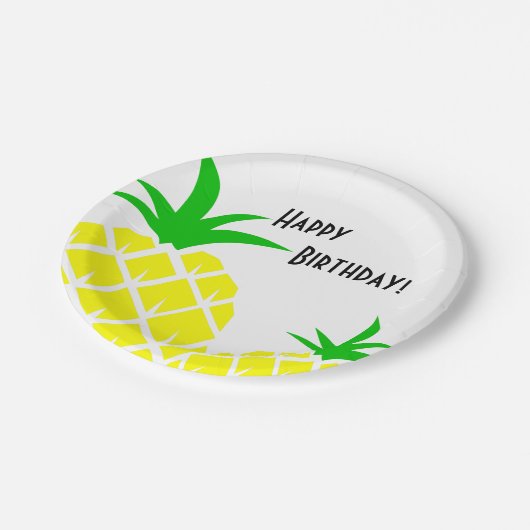Groene en Gele anananassen Happy Birthday Papieren Bordje (Gekanteld)
