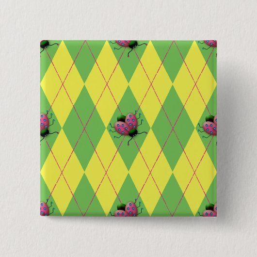 Groene en gele Argyle Ladybug Vierkante Button 5,1 Cm (Voorkant)