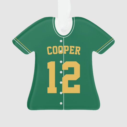 Groene en gele Baseball Jersey Player Stats Ornament (voorkant)