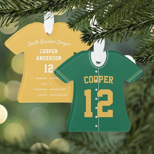 Groene en gele Baseball Jersey Player Stats Ornament