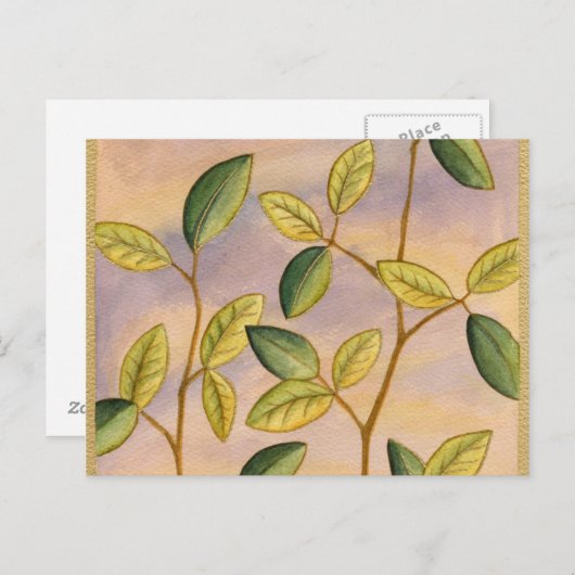 Groene en gele bladeren op zonnescherm briefkaart (Voorkant / Achterkant)