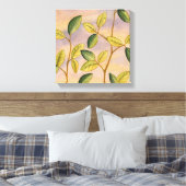 Groene en gele bladeren op zonnescherm canvas afdruk (Insitu (Slaapkamer))