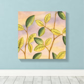 Groene en gele bladeren op zonnescherm canvas afdruk (Insitu (Houten vloer))