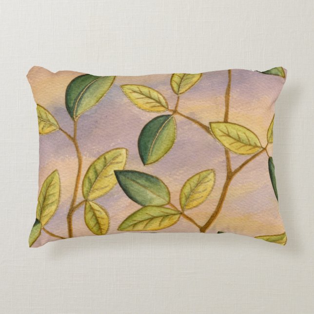 Groene en gele bladeren op zonnescherm decoratief kussen (Voorkant)