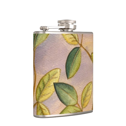 Groene en gele bladeren op zonnescherm heupfles (Rechts)