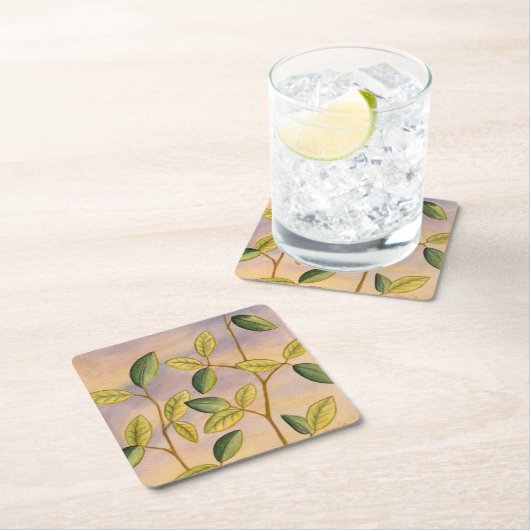 Groene en gele bladeren op zonnescherm kartonnen onderzetters (Insitu)