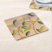 Groene en gele bladeren op zonnescherm kartonnen onderzetters (Schuin)