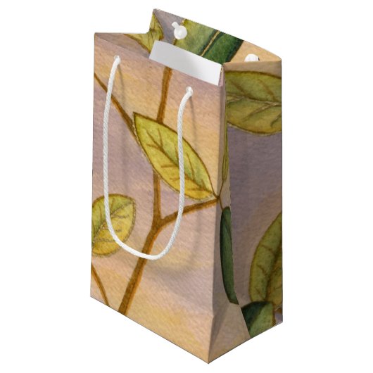 Groene en gele bladeren op zonnescherm klein cadeauzakje (Voorkant Gekanteld)