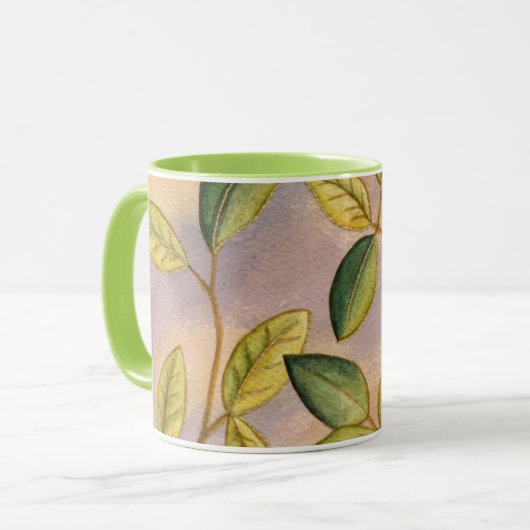 Groene en gele bladeren op zonnescherm mok (Voorkant links)