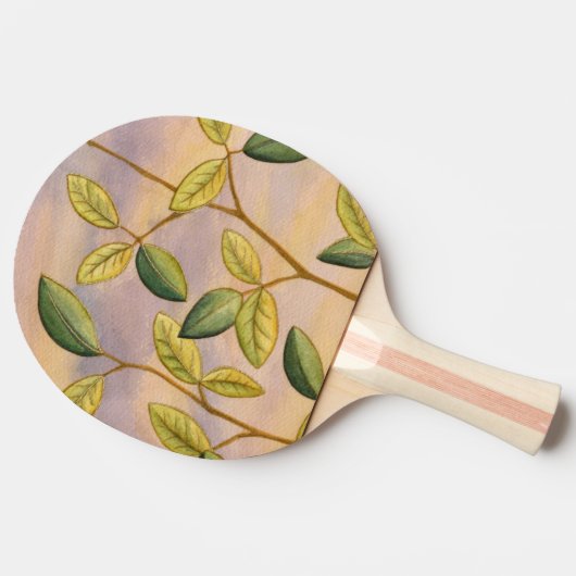 Groene en gele bladeren op zonnescherm tafeltennisbatje (Zijkant)