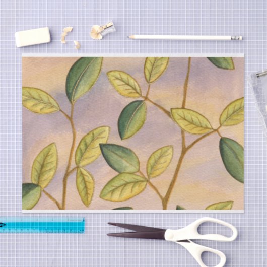 Groene en gele bladeren op zonnescherm tissuepapier (Craft)