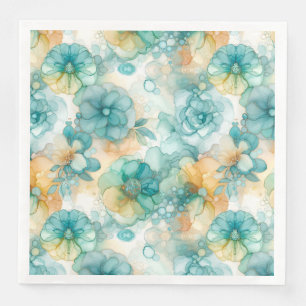 Groene en Gele Bloemen Alcohol Inkt Illustratie Servet