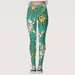 Groene en gele bloemen leggings