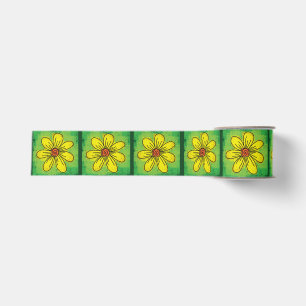 Groene en gele bloemenlint grosgrain lint