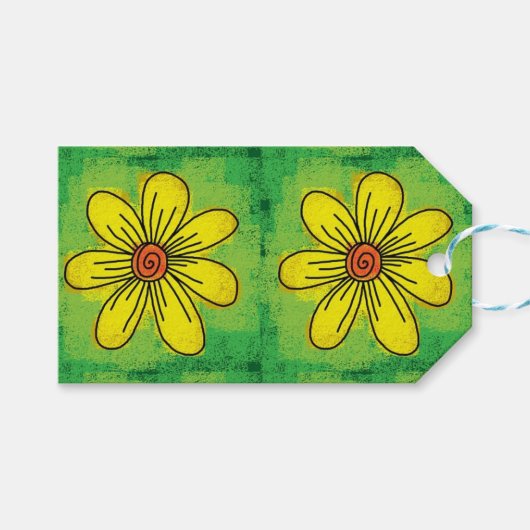 Groene en gele bloemige cadeaubijlage cadeaulabel (Voorkant (Horizontaal))