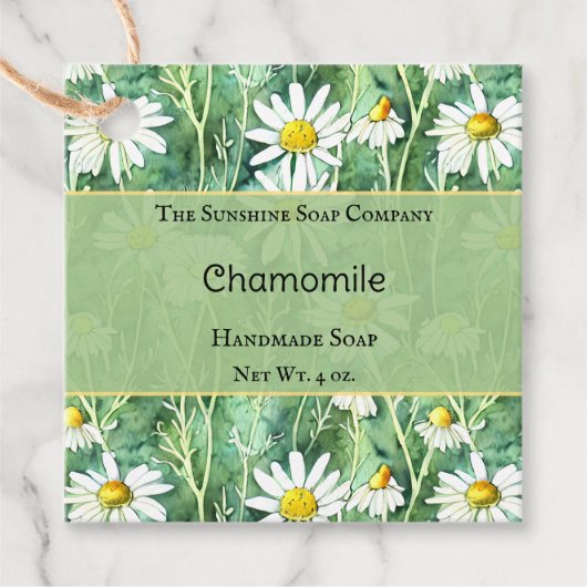 Groene en gele Chamomile Soap Cosmetics Bedankjes Labels (Voorkant)
