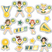 Groene en Gele Cheerleaders Sticker (Voorkant)