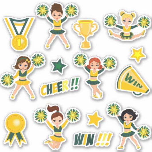 Groene en Gele Cheerleaders Sticker (Voorkant)