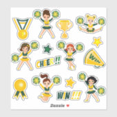 Groene en Gele Cheerleaders Sticker (Vel)