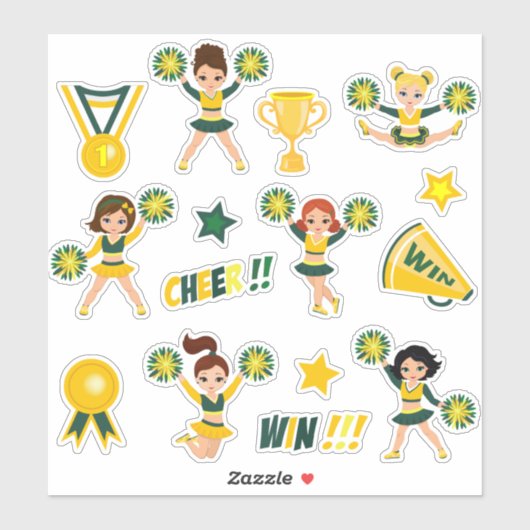 Groene en Gele Cheerleaders Sticker (Vel)