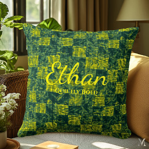 Groene en Gele Denim Textuur   Bold Custom Home Kussen