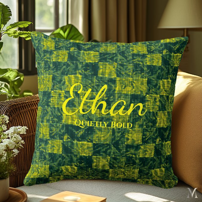 Groene en Gele Denim Textuur | Bold Custom Home Kussen (Creator heeft geüpload)