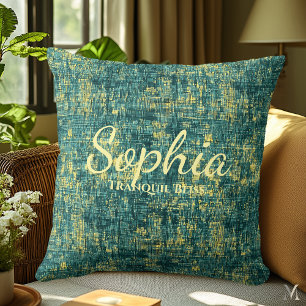 Groene en Gele Denim Textuur Huisdecoratie Kussen