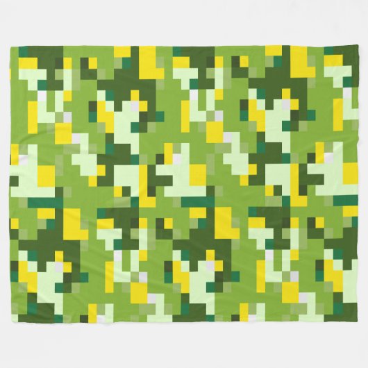 Groene en Gele Digitale Camouflage Fleece Deken (Voorkant (Horizontaal))