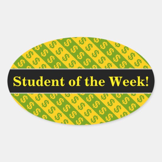 Groene en gele Dollar-tekens ($) Gestreepte patroo Ovale Sticker (Voorkant)