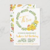 Groene en Gele Floral Wreath Birthday Invitation Kaart (Voorkant / Achterkant)