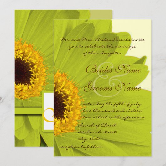 Groene en Gele Gerber Daisy Wedding Invitation Kaart (Voorkant / Achterkant)