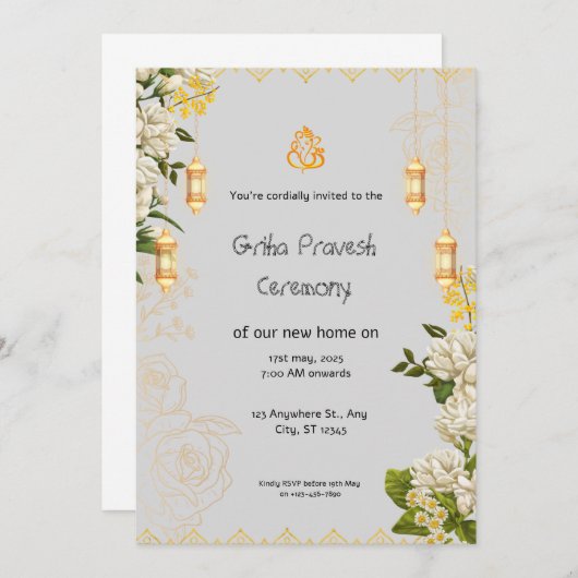 Groene en gele Griha Pravesh Uitnodiging (Voorkant / Achterkant)