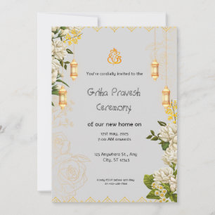 Groene en gele Griha Pravesh Uitnodiging