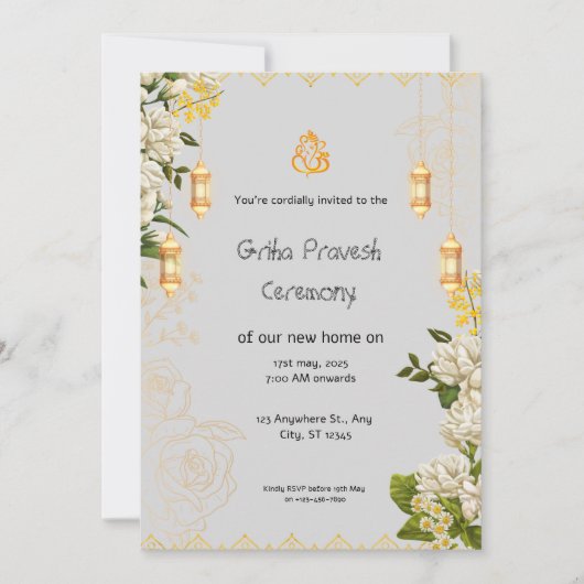 Groene en gele Griha Pravesh-uitnodiging Kaart (Voorkant)