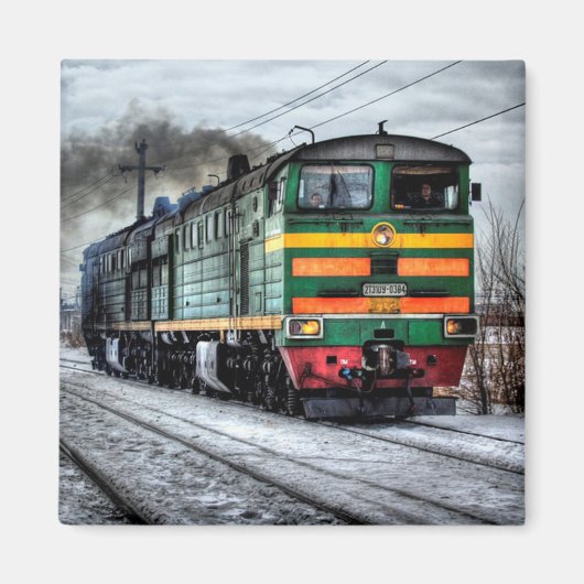 Groene en gele locomotieftrein Magnet (Voorkant)