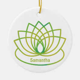 Groene en gele Lotus Flower Keramisch Ornament