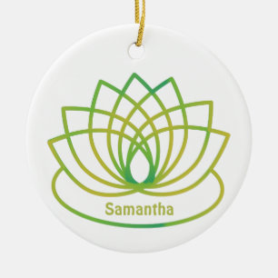Groene en gele Lotus Flower Keramisch Ornament
