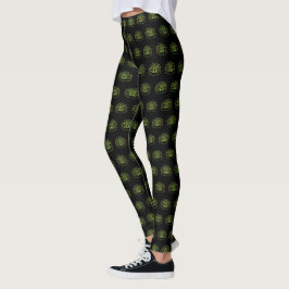 Groene en gele Lotus Flower Leggings