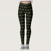 Groene en gele Lotus Flower Leggings (Voorkant)