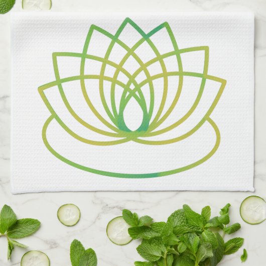 Groene en gele Lotus Flower Theedoek (Gevouwen)