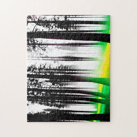 Groene en gele mist komt het Silhouetbos binnen Legpuzzel (Verticaal)